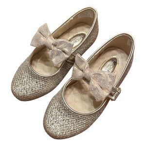 Michael Kors Harin Flat Glittery Gold Kids Shoes with Bow Size 11